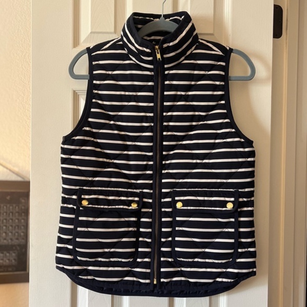 J. Crew Navy & White Stripe Puffer Vest | S